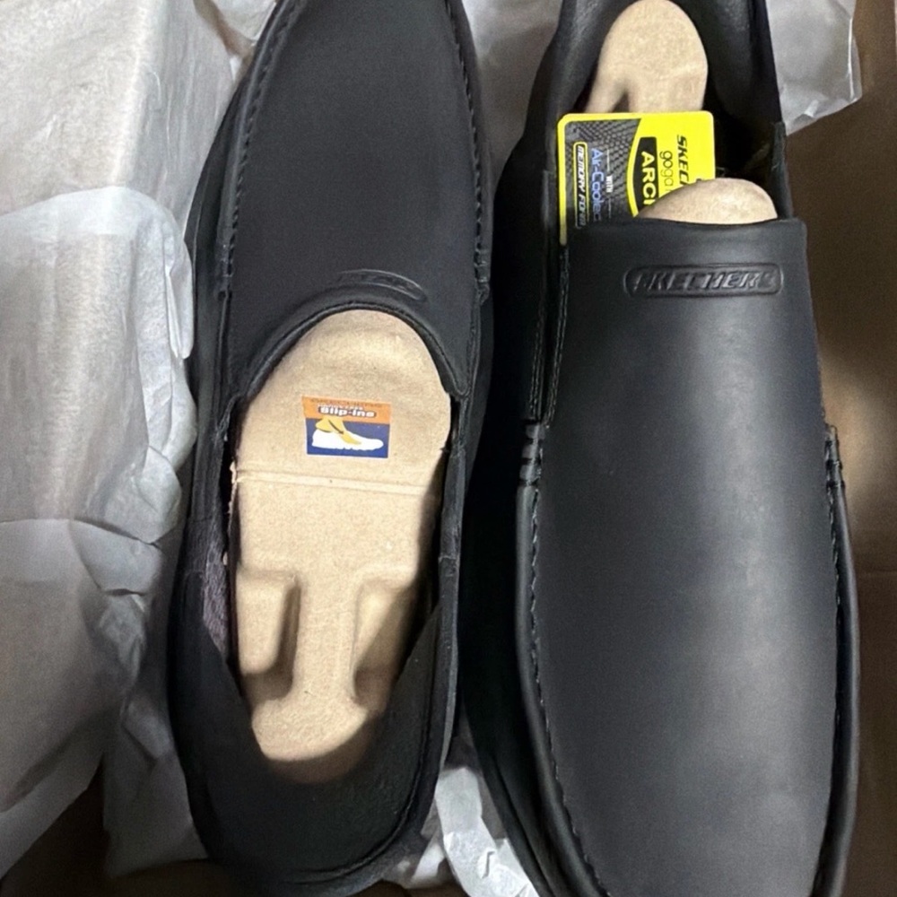 Skechers Slip-ins Parson Oswin Mens 14 Black Relaxed Fit Loafers Leather Shoes